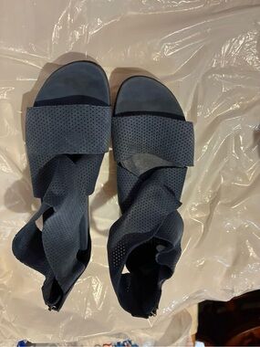 Eileen Fisher Navy Perforated Wrap Sandals